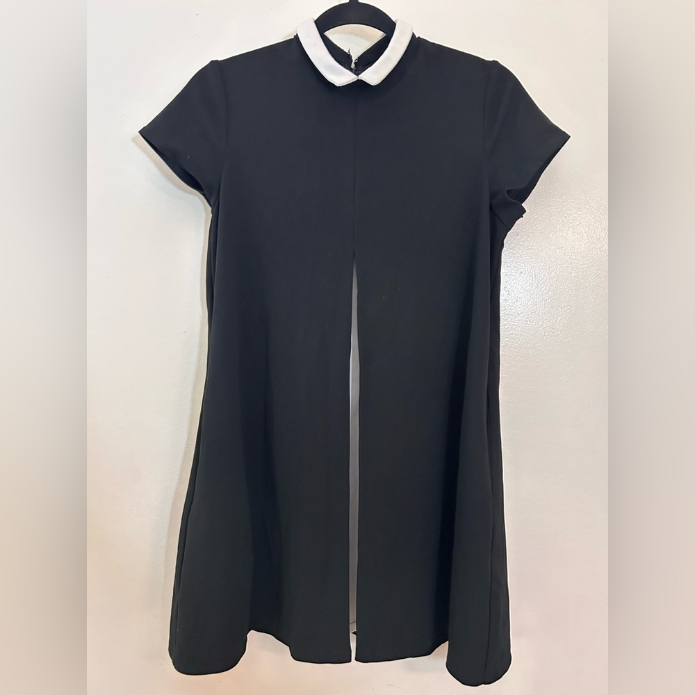 UNIF Black Dress with White Pan Collar, Knee Length Retro Goth Medium SEE PICS